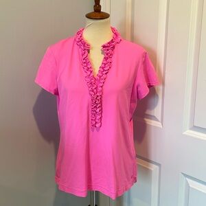 Hot Pink UPF 50+ Luxletic Frida Ruffle Polo Top